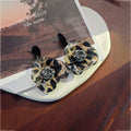 Leopard Print Flower Black Center Statement Stud Earrings view 2