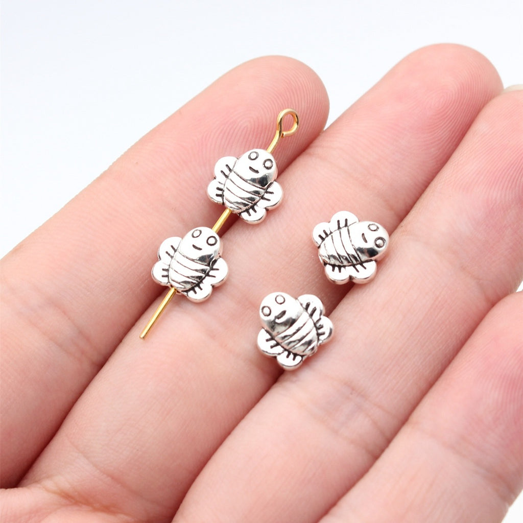 9x8.3x3.7mm 0.68g Antique Silver Zinc Alloy Double Sided Bee Small Hole Beads for Bracelet Necklace DIY