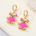 Gold Tone Colorful Bear Huggie Drop Earrings in Seven Colors view 7