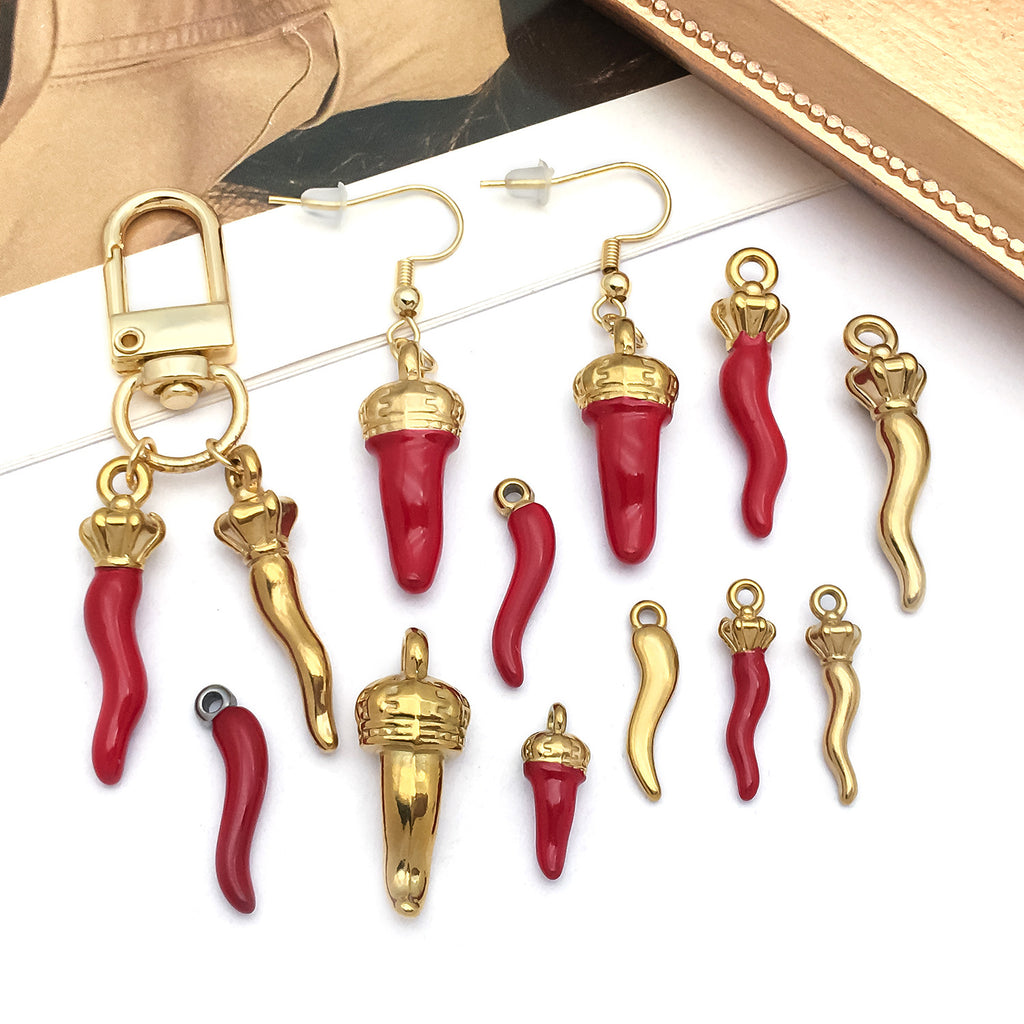 Stainless Steel Chili Pepper Charm Pendant for DIY Bracelet Necklace Keychain Making