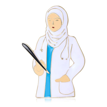 Enamel Female Doctor Brooch Hijab Stethoscope White Coat