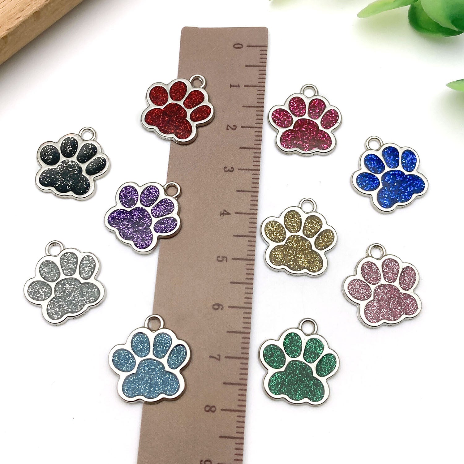 Zinc Alloy Glitter Dog Paw Print Enamel Charm Pendant 17x16mm for DIY Earrings Keychain