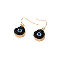 Gold Tone Round Druzy Blue Evil Eye Hook Earrings in Black and White view 5