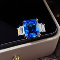 Square Solitaire Trapezoid-Side Ring In Blue And Yellow Silver Tone view 6
