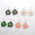 Enamel Chrysanthemum Flower Drop Earrings 4 Colors Gold view 3