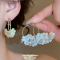 Pastel Flower Hoop Earrings in Blue and Green Cluster Designs view 1