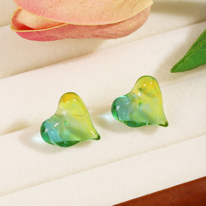 Blue Green Yellow Gradient Heart Stud Earrings Resin