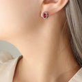 Oval Bezel Red Green Zircon Stud Earrings Gold Steel view 8