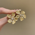 Gold Tone Double Flower Crystal Stud Earrings Jewelry view 3