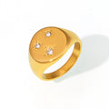 Stainless Steel Star Signet Ring Three Czech Diamonds Oval view 5