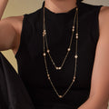 Gold Long Layered Zircon Bezel Station Sweater Necklace view 2