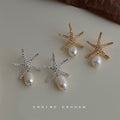 Gold And Silver Tone Starfish Irregular Pearl Drop Earrings view 1