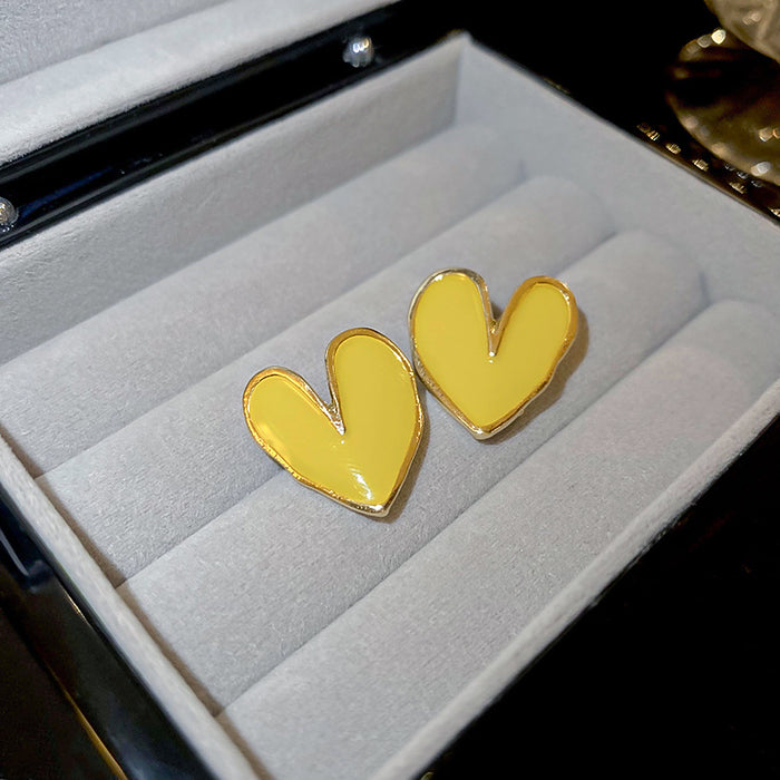 Colorful Enamel Asymmetric Heart Statement Stud Earrings