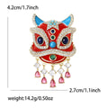 Colorful Lion Dance Mask Brooch With Crystal Dangles view 5
