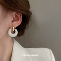 White Layered Ring Gold Stud Earrings Polished Metal Jewelry view 2