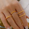 Gold Beaded Ball Band Ring Stainless Steel Stackable view 3