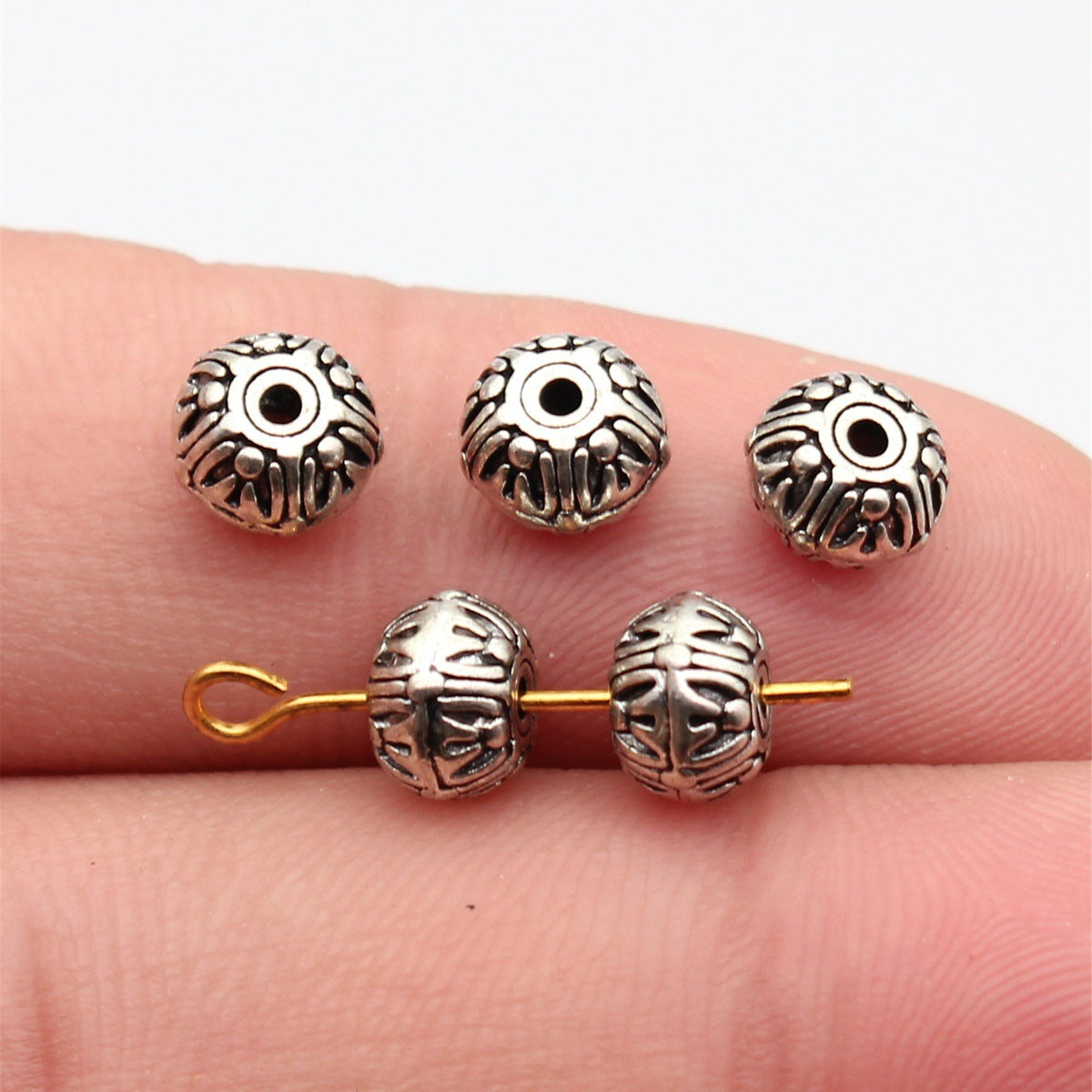 7.2x7.2x5mm 0.84g Antique Silver Zinc Alloy Double Sided Texture Spacer Beads for Bracelet Jewelry Making