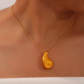 Gold Steel Teardrop Pendant Necklaces Hammered Earrings view 3