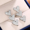 Triple Crystal Heart Drop Earrings in Silver Tone Polished Metal Earrings view 4