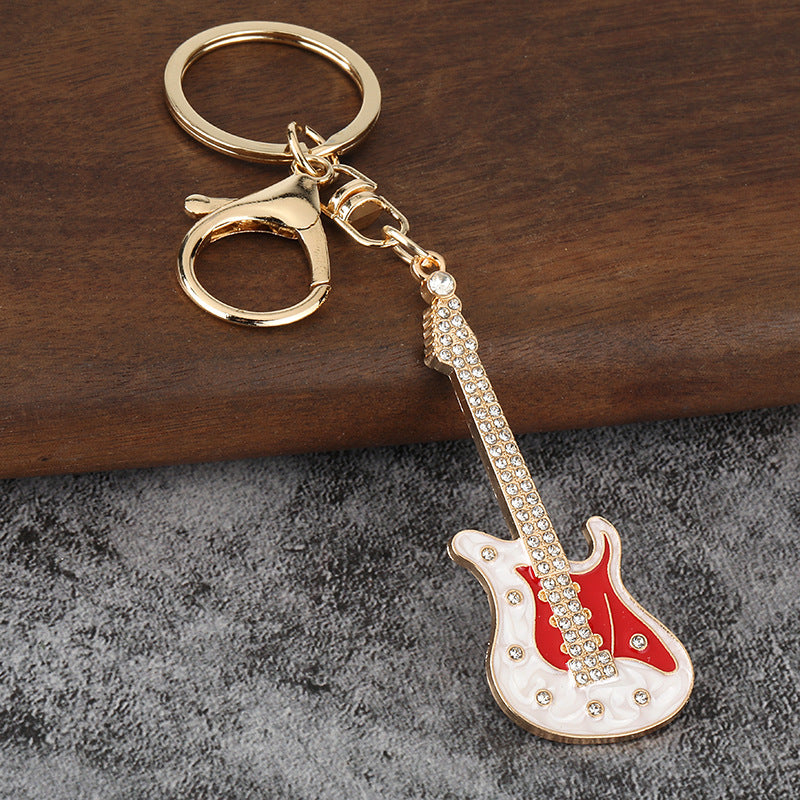 Mini Electric Guitar Enamel Keychain Metal Instrument Bag Charm