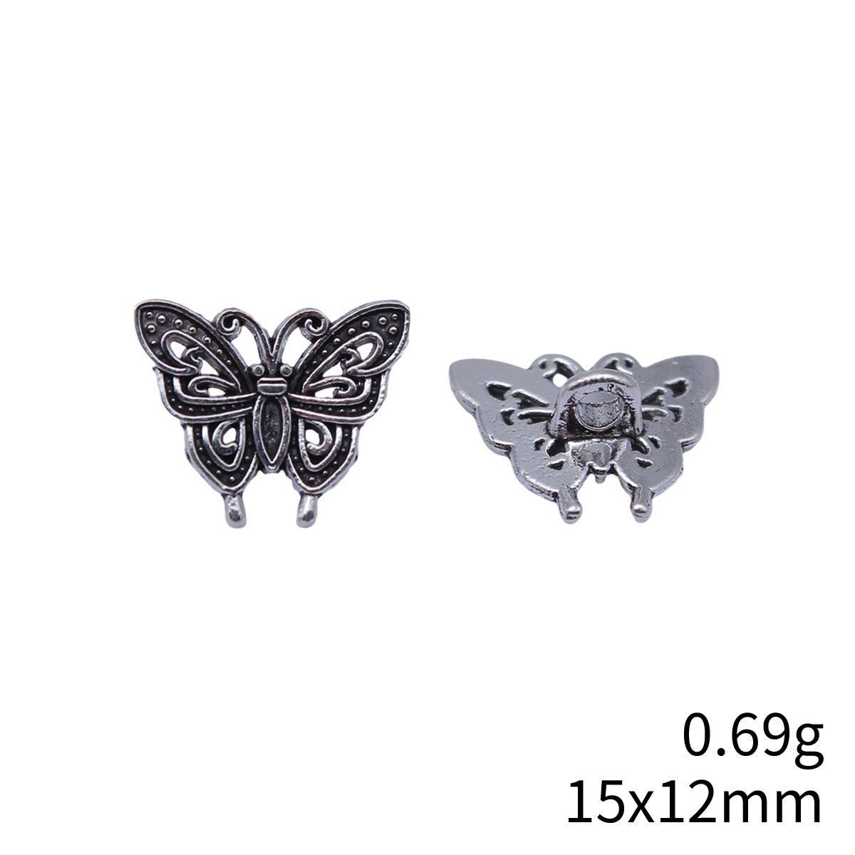 15x12mm 0.69g Antique Silver Zinc Alloy Butterfly Small Hole Beads for Bracelet Necklace DIY