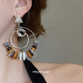 Silver Tone Triangle And Beaded Hoop Drop Earrings view 3