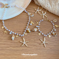 Pearl Bead Starfish Shell Necklace Bracelet Gold Earrings view 4