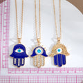 Gold and Silver Tone Blue Crystal Hamsa Eye Pendant Necklaces view 5