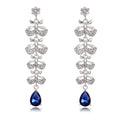 Blue Silver Tone Leaf Tassel Crystal Two Designs Metal Dangle Earrings view 1