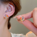 Multicolor Crystal Flower Cluster Stud Earrings Statement Pair view 2