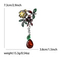 Silver Enamel Flower Branch Brooch Amber Teardrop Crystal view 5
