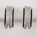 Silver Tone Black and Clear Crystal Crossover Hoop Earrings view 1