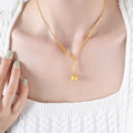 Gold Y-Necklace Frosted Ball Pendant Bar Link Accents view 4