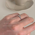 Silver-Tone Open Adjustable Wave Band Ring Single CZ Stone view 3