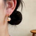 Gold-Tone Pearl Flower Hoop Earrings Decorative Jewelry Accessory view 3