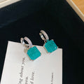 Silver Green Square Pendant Necklace and Drop Hoops view 7