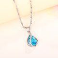 Silver Blue Teardrop Pendant Necklace Clear Accent Alloy view 3