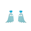 Iridescent Blue Acrylic Ghost Drop Earrings Heart Posts view 5