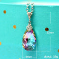 Silver Multicolor Teardrop Crystal Pendant Necklace Alloy view 2