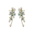 White Floral Pearl and Crystal Chain Drop Earrings view 5