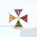 Multicolor Triangle Zircon Windmill Brooch Gold Tone view 2