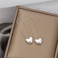 Gold and Silver Long Pin Wire Puffy Heart Earrings view 3