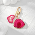 Magenta Druzy Style Resin LOVE Heart Clip Keychains view 2