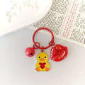 Yellow Heart Duck Keychain with Red Lips and Bell Charms view 5