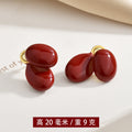 Burgundy Enamel Look Gold Tone Mixed Shape Stud Earrings view 8