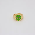 Gold Tone Adjustable Enamel Alien Head Rings in Three Colors view 3