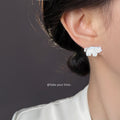 Silver Blue Outline Cartoon Cat Stud Earrings Pair view 2