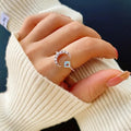 Silver Open Adjustable Crescent Moon Moonstone Look Ring view 3