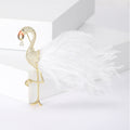 Flamingo Feather Brooch in Metal with Gold-tone Flamingo Neck and Soft Feather Plumage view 4