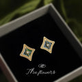 Gold Dark Green Enamel Star Diamond Stud Earrings Pair view 6